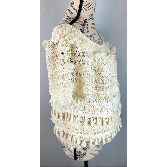 Anthropologie Love Sam Cotton Off Shoulder Short Sleeve Ivory Crocheted Top, Sm - Picture 3 of 9